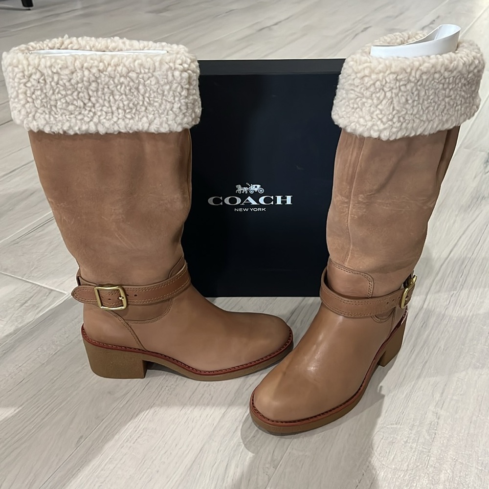 BRAND NEW! Coach Parka Woven Shearling  Leather & Suede Boots😍